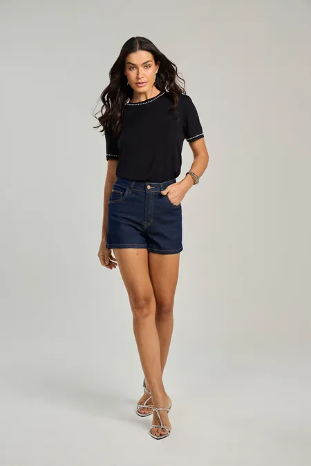 Shorts Jeans Mid Rise Feminino Blue Osmoze